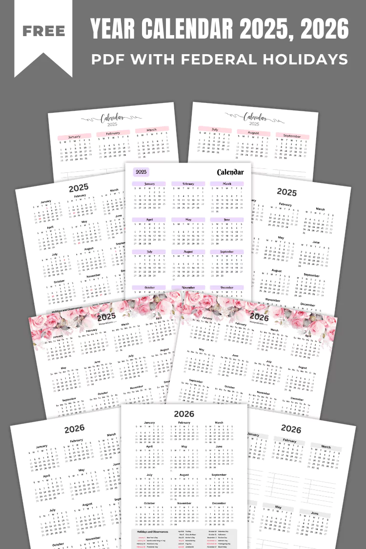 Free Printable Year Calendar 2024, 2025, 2026 With Holidays