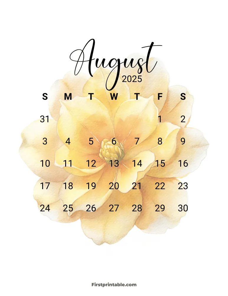 Printable August Calendar 2025 Template 12
