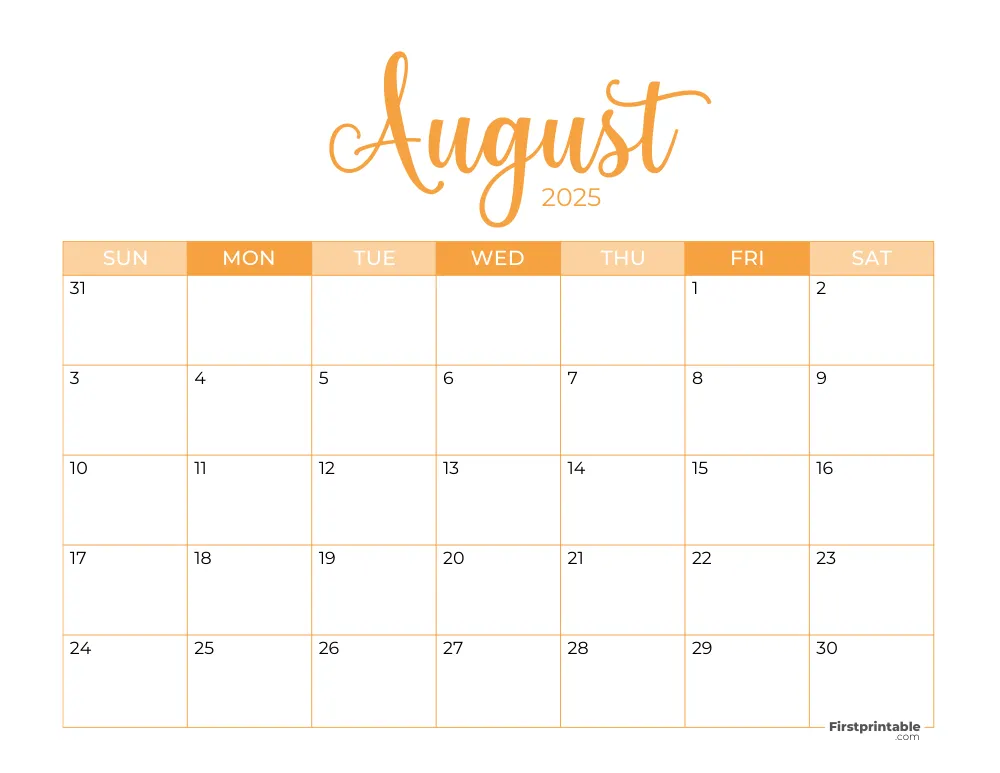 Printable August Calendar 2025 Template 24