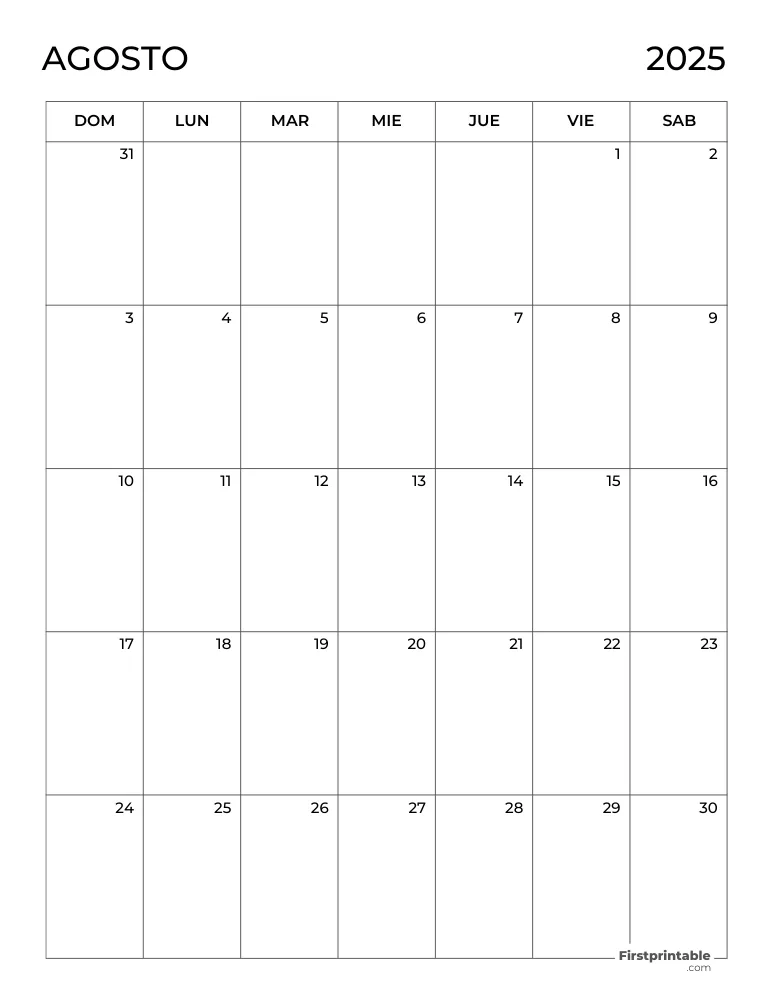 Spanish Printable August Calendar 2025 Template 40