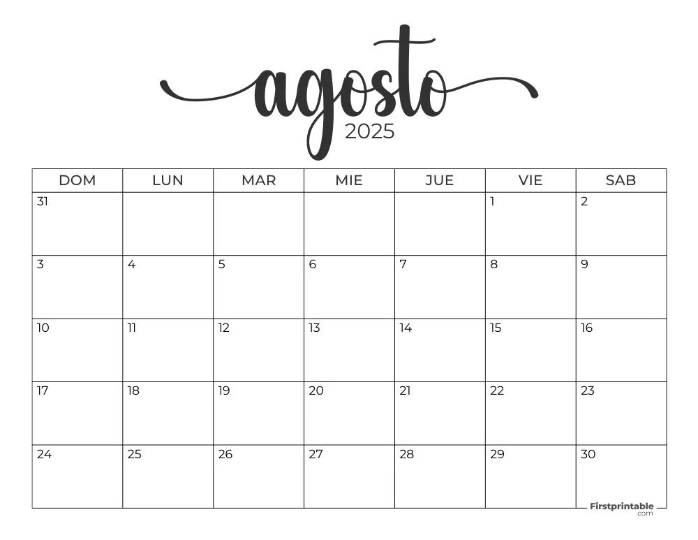 Spanish Printable August Calendar 2025 Template 51