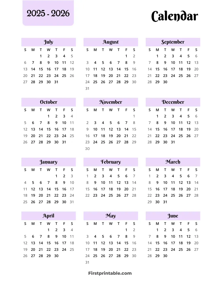 20252026 Calendar Printables FREE PDF