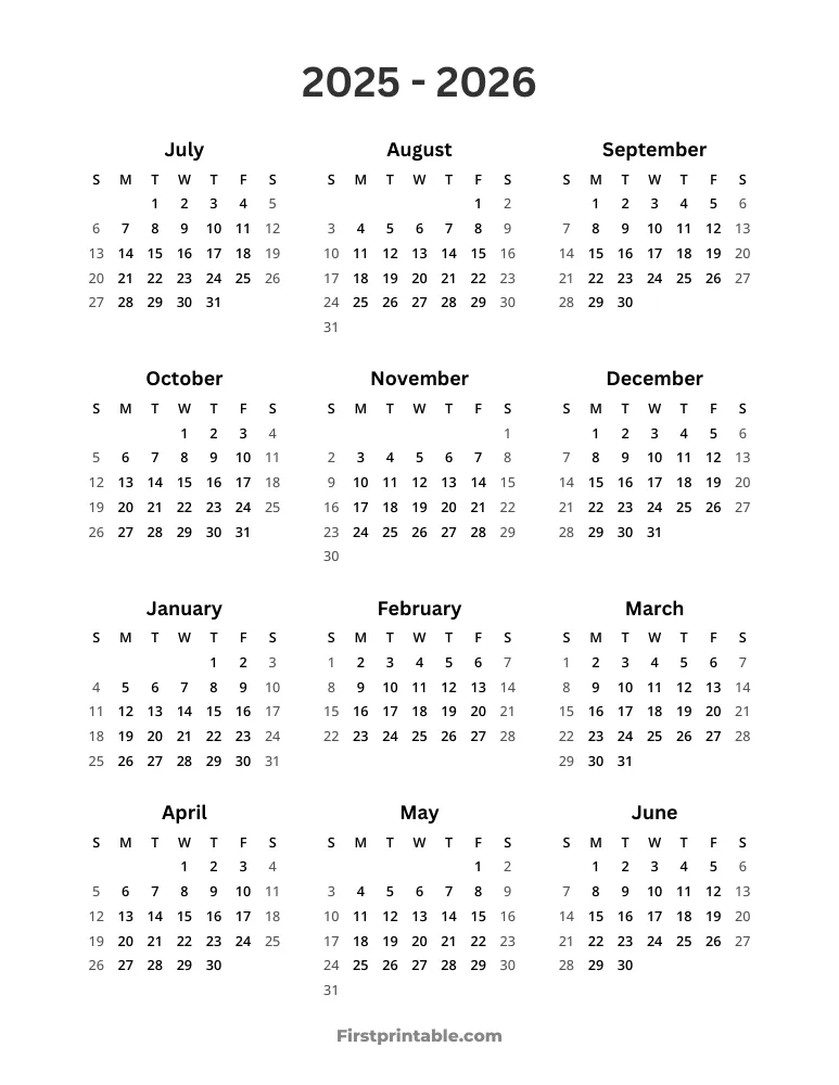 20252026 Calendar Printables FREE PDF