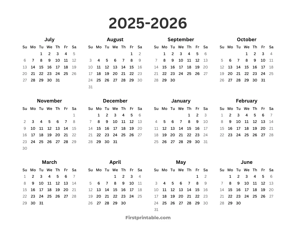 20252026 Calendar Printables FREE PDF