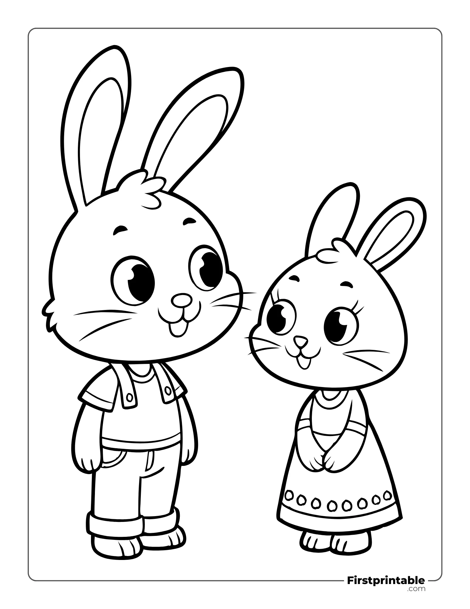 Cute Girl and Boy Bunny Coloring Sheet