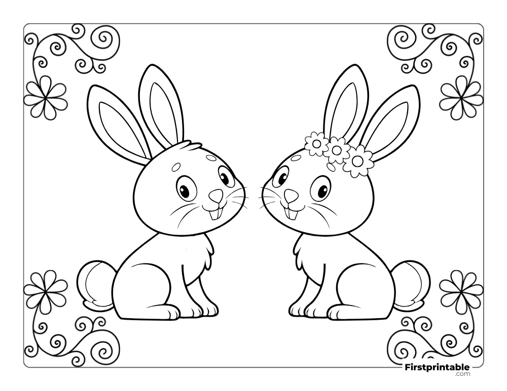 Cute Couple Bunny to Color