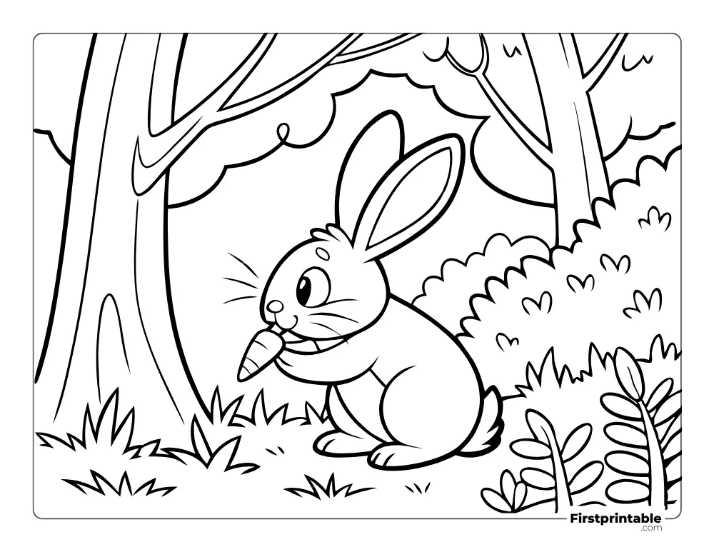 Cute Bunny Eating Carrot Coloring Page