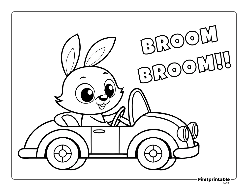 Bunny and Car Coloring Sheet for Toddlers