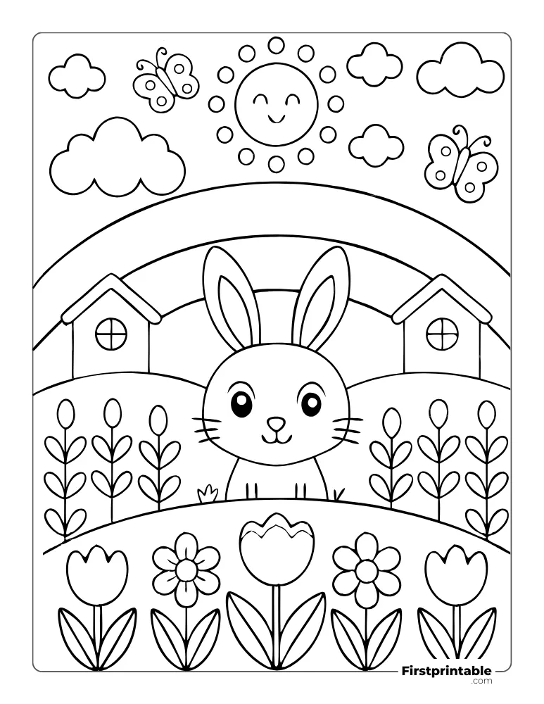 Bunny in the Farm Coloring Sheet