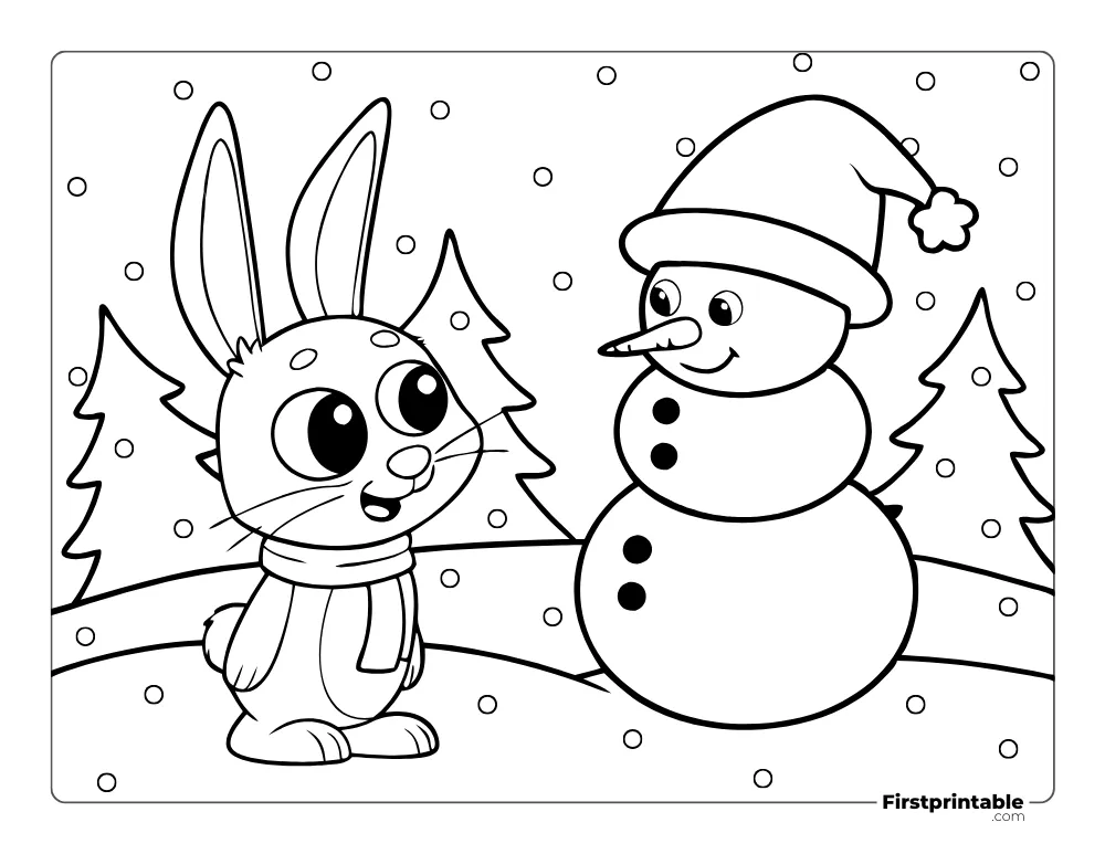 Snowman and Bunny in the Winter