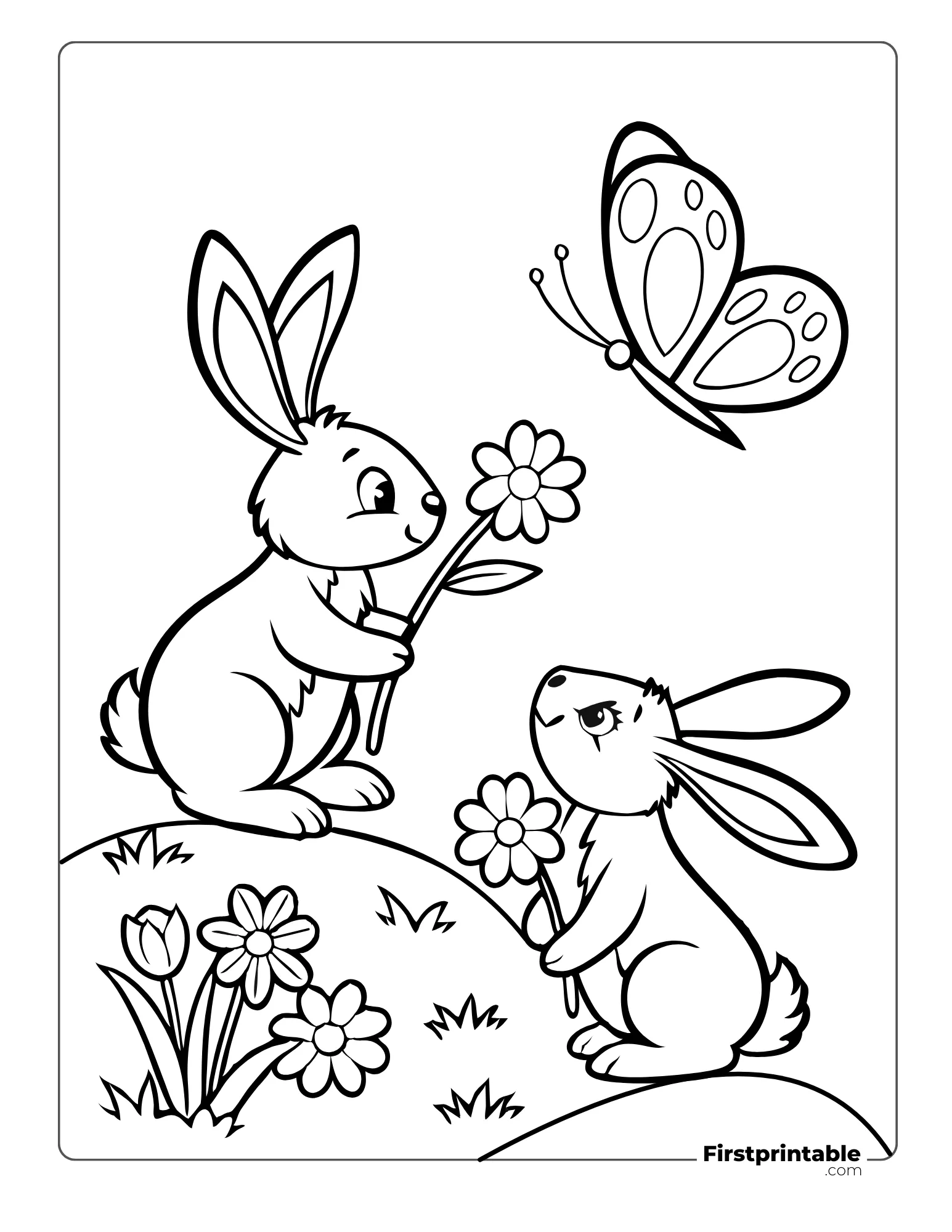 Bunny and Butterfly Coloring Sheet