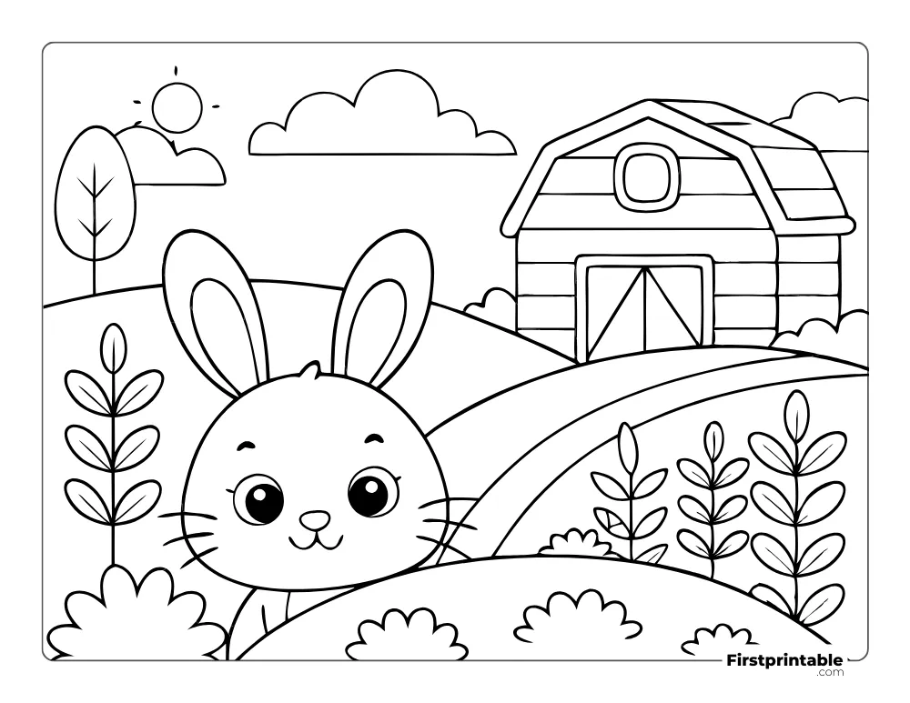 Kawaii Bunny Hidden in the Farm Coloring sheet 