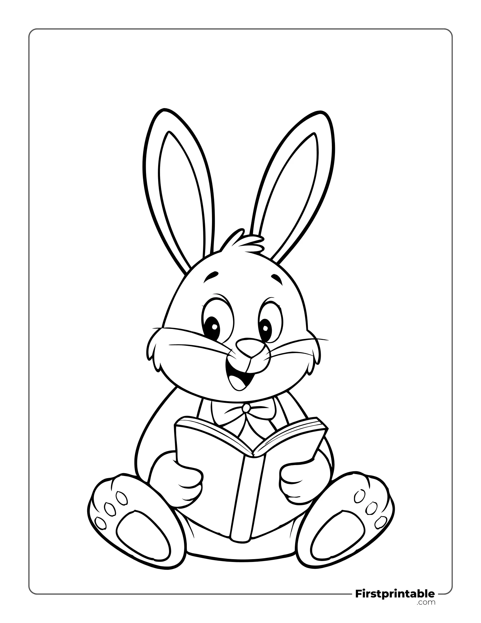 Bunny with School Book Coloring Page