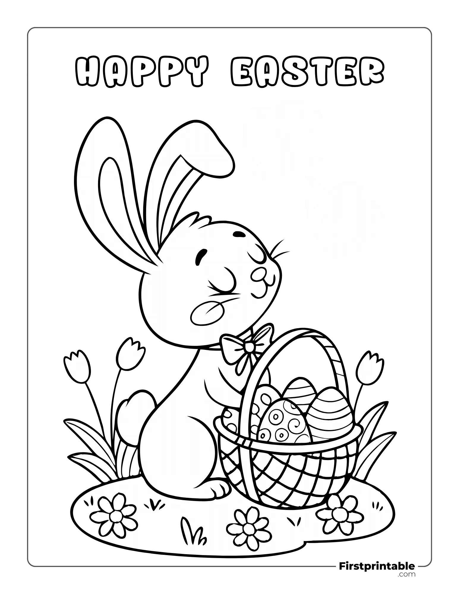 Happy Easter Eggs and Bunny Coloring Page