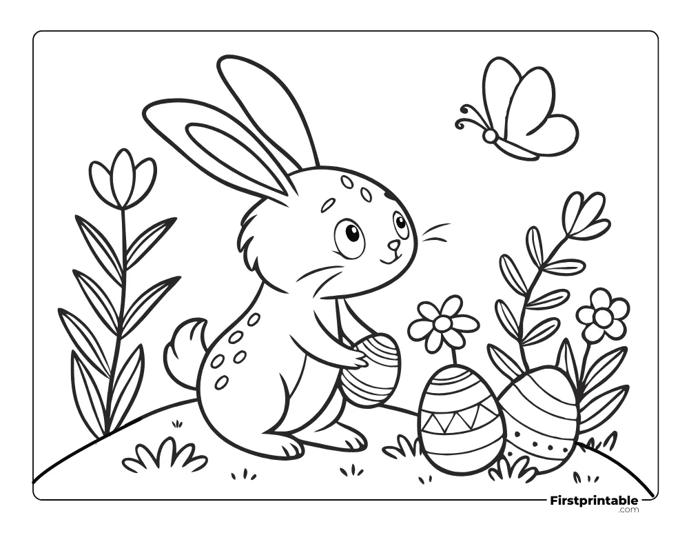 Bunny with Easter Eggs to Color for Kids