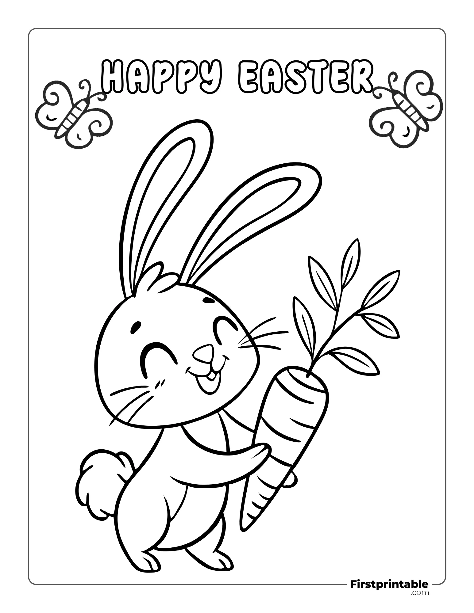 Happy Easter Bunny and Carrot to Color