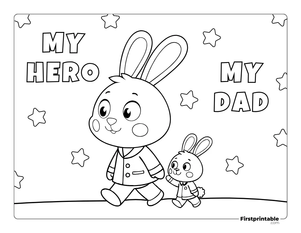 "My Hero My Dad" Bunny Coloring Page for Kids