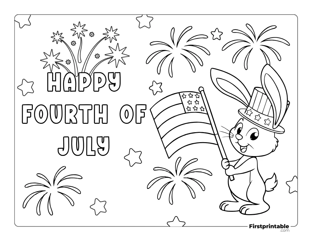 Bunny Celebrating Fourth of July Coloring Page