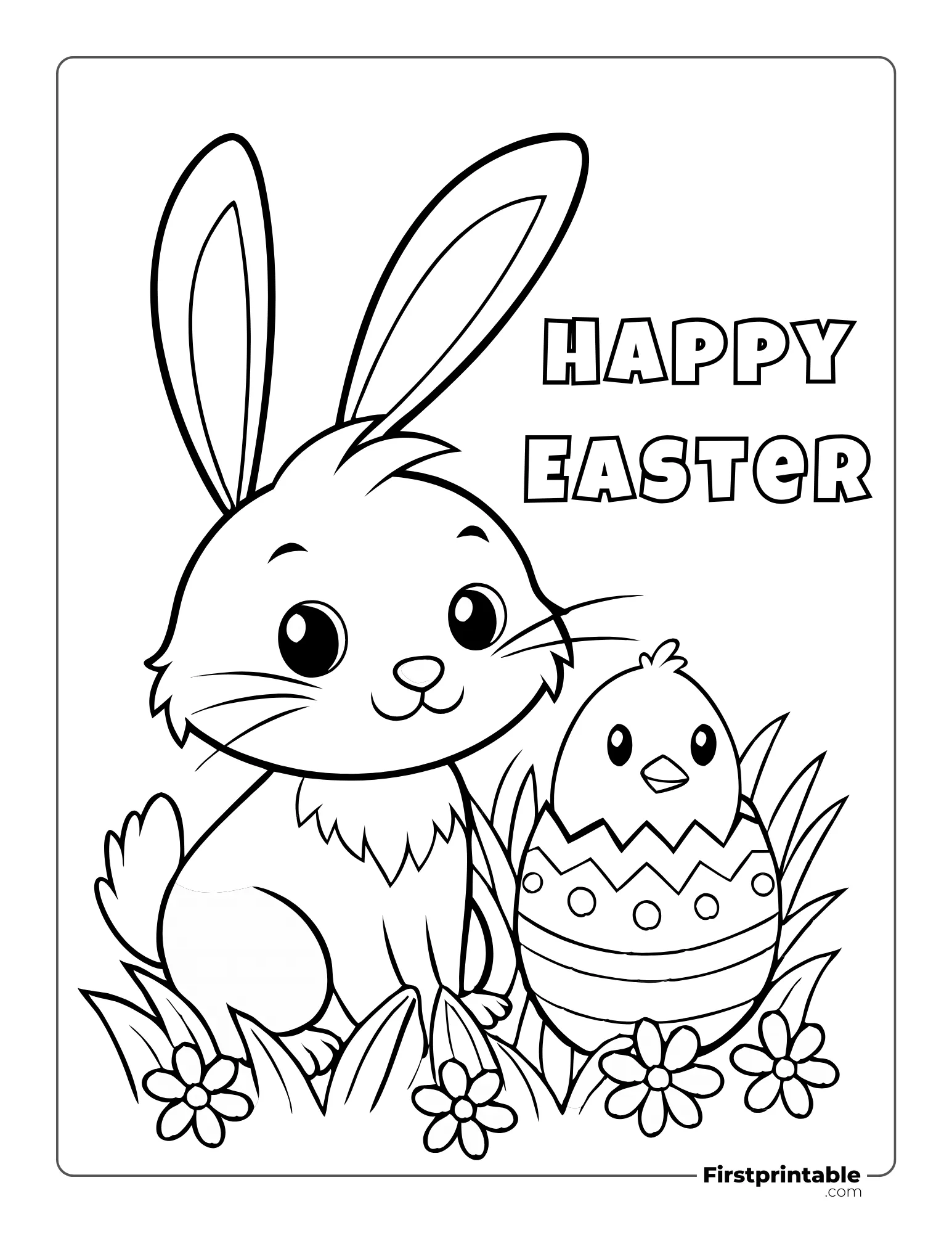 Easter Bunny and Chick Coloring Page