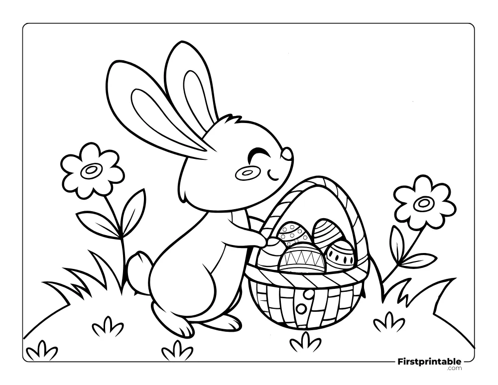 Bunny with Egg Basket to Color