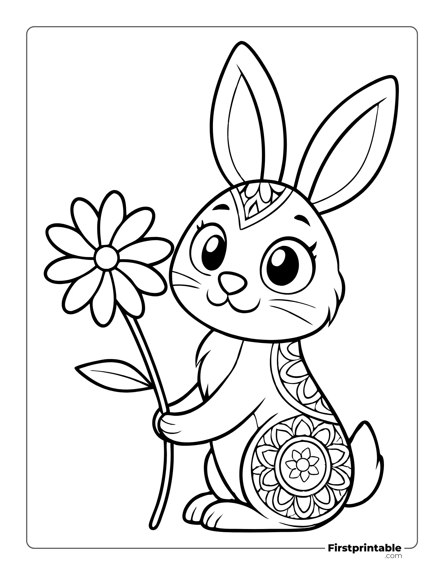 Mandala Design Bunny with Flower to Color for Adults