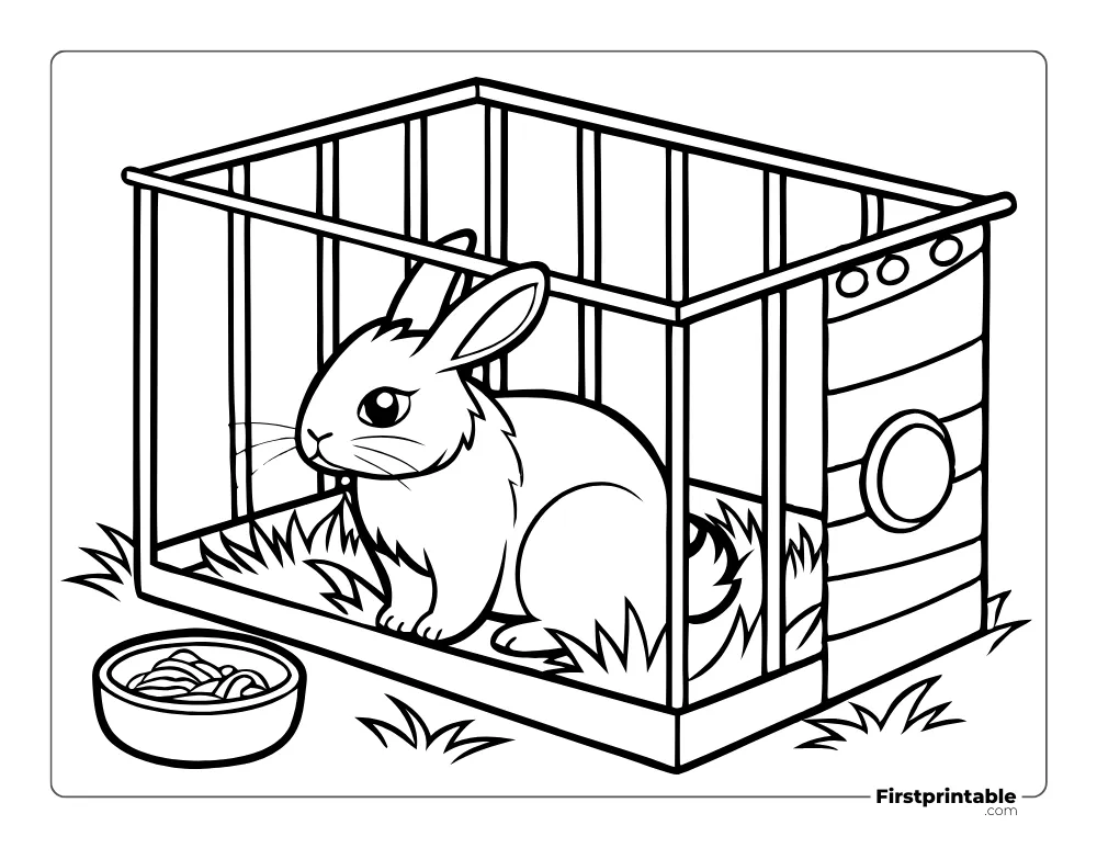 Pet Bunny in the Cage to Color