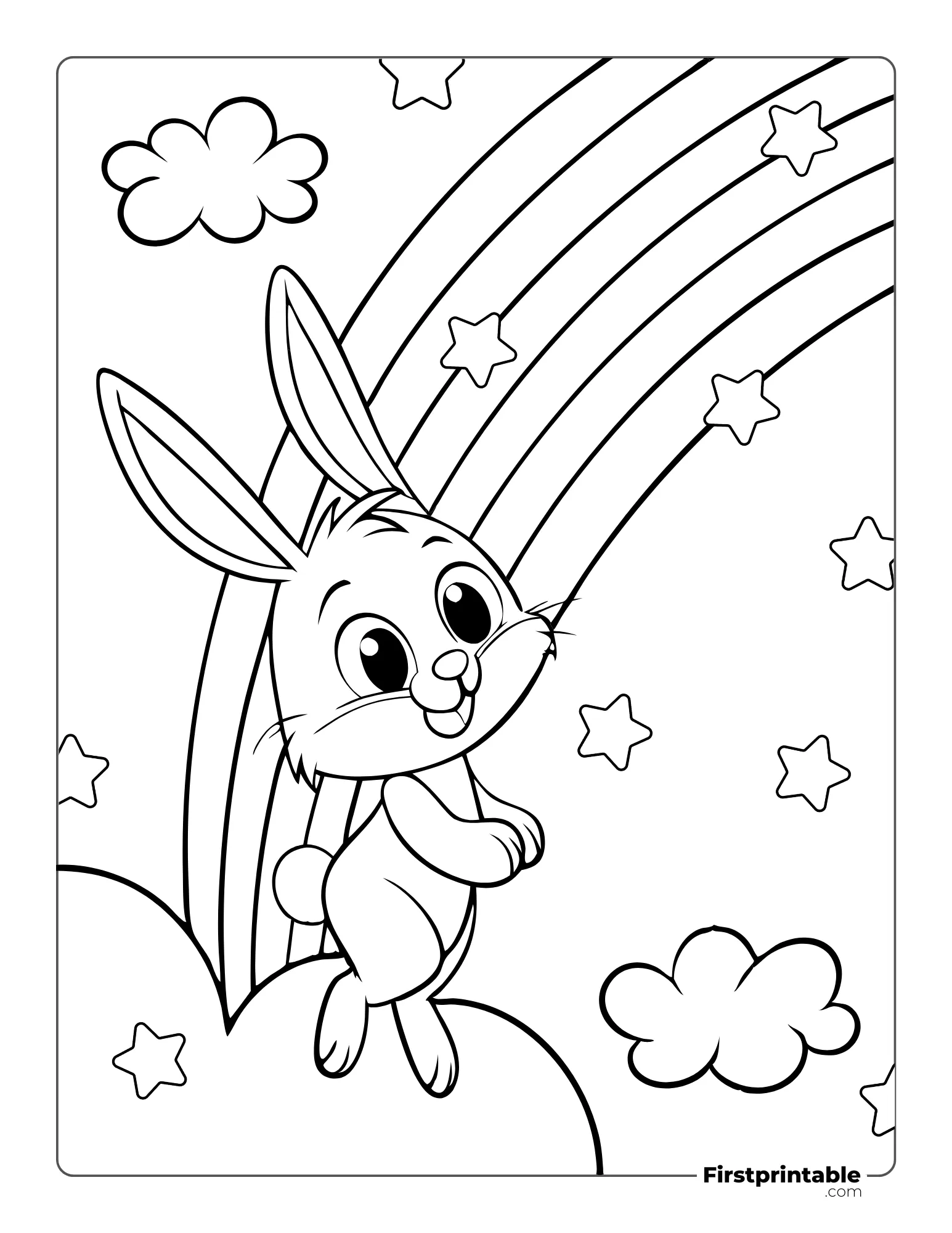 Cute Standing Bunny in the Rainbow Coloring Page 