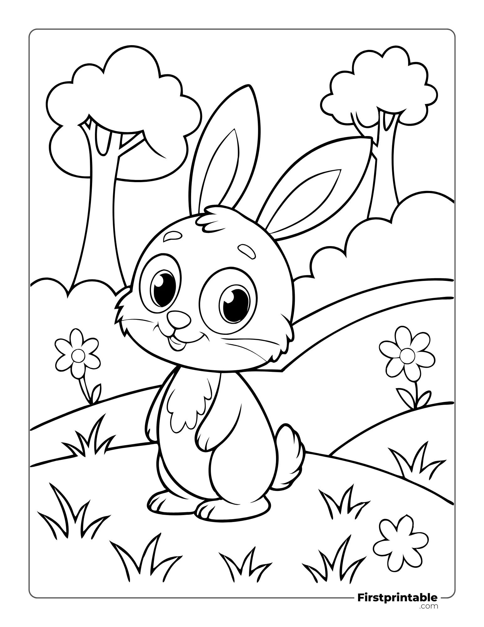 Standing Bunny in the Forest to Color