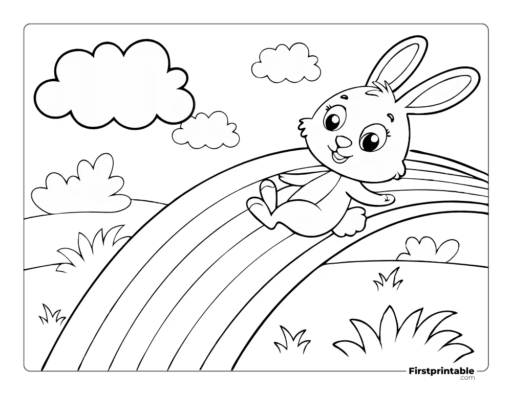 Bunny and Rainbow Coloring Page for Toddlers