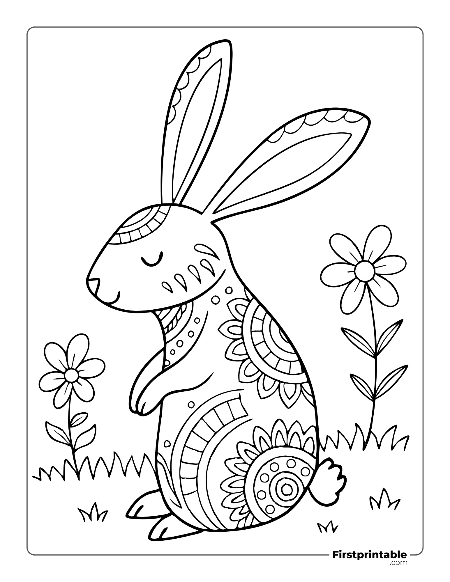 Sleeping Bunny - Mandala Design Coloring Page