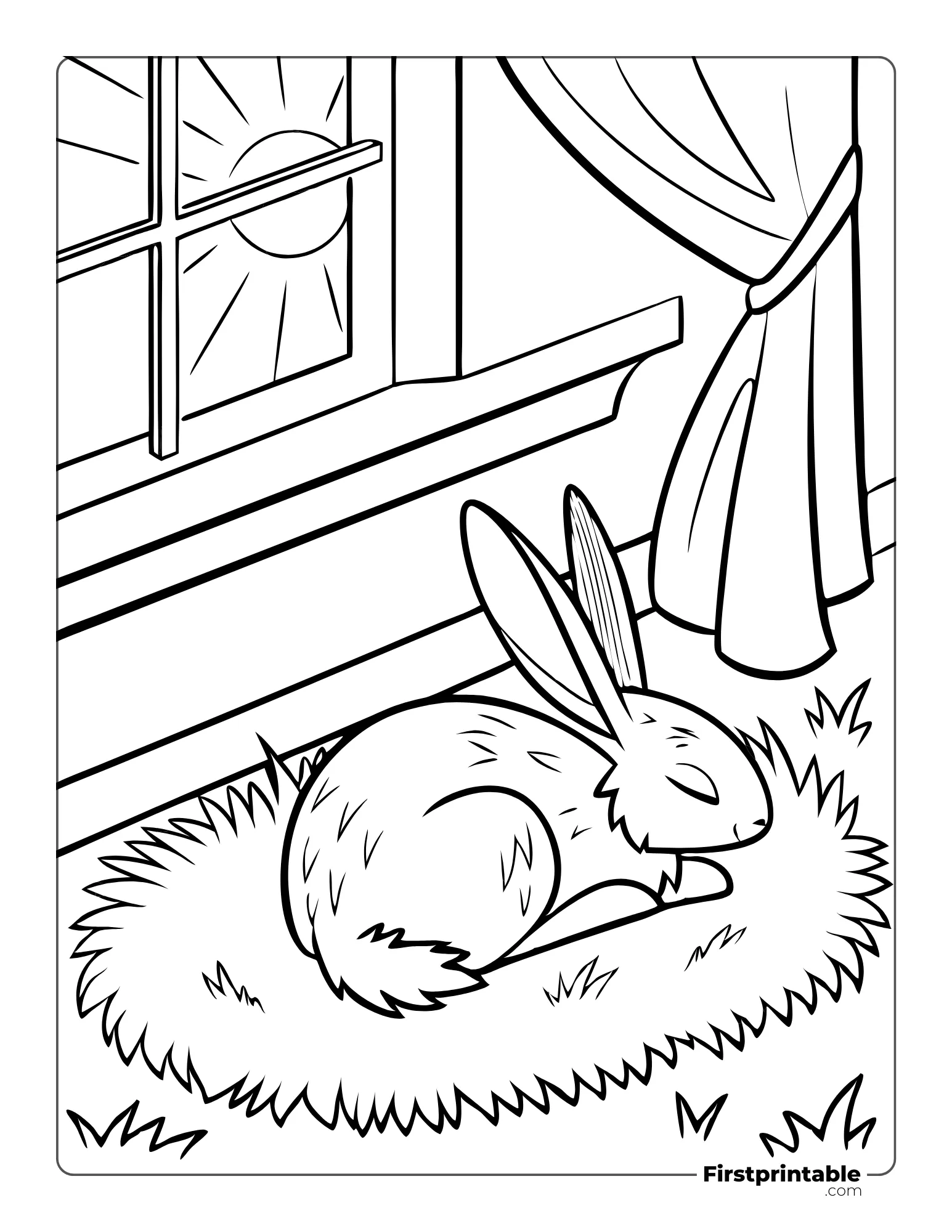 Rabbit Sleeping in the Home Coloring Page