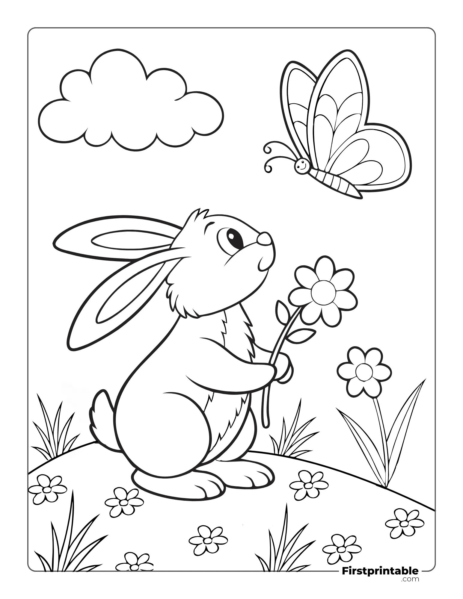 Bunny with Flower Coloring Page