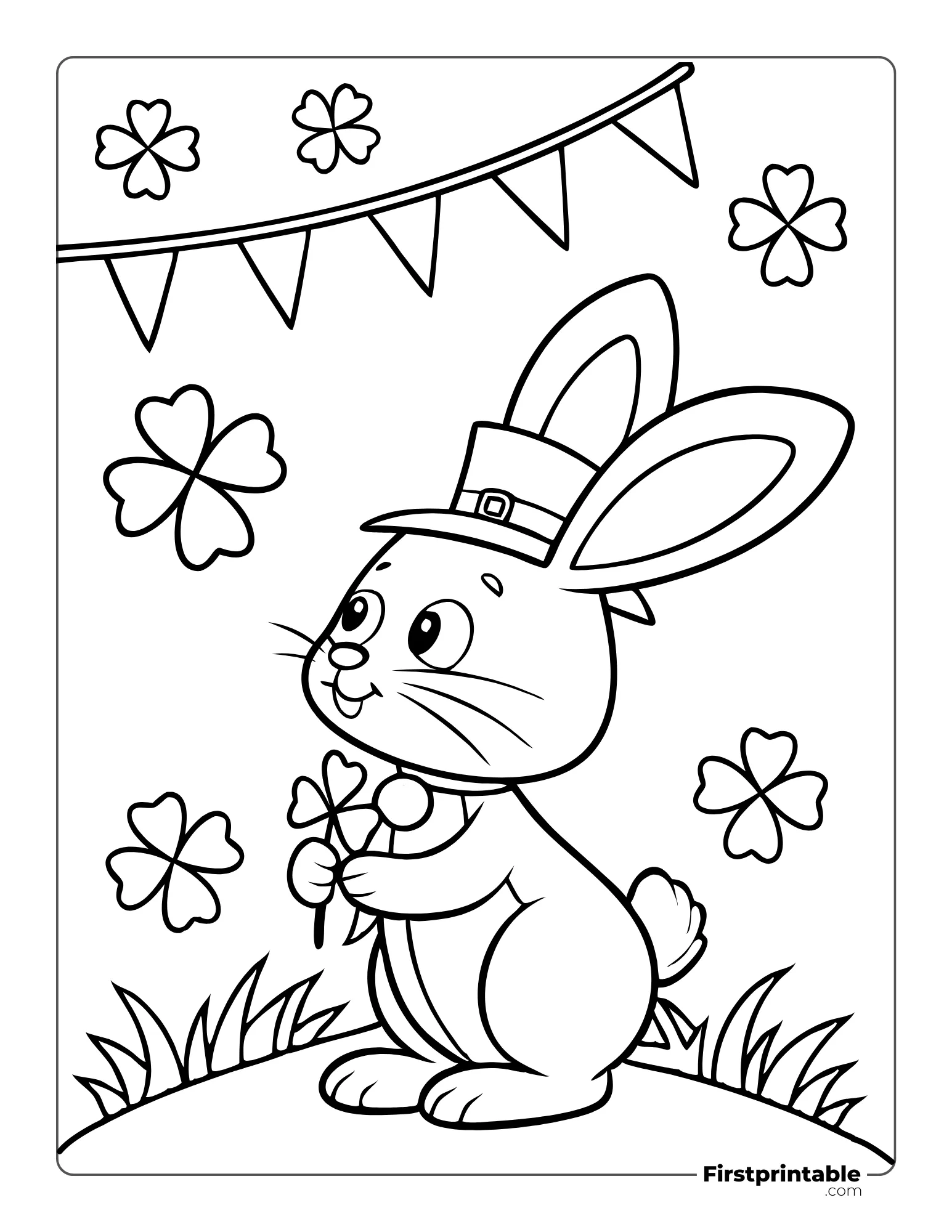 St. Patrick's Day Bunny with Shamrock to Color