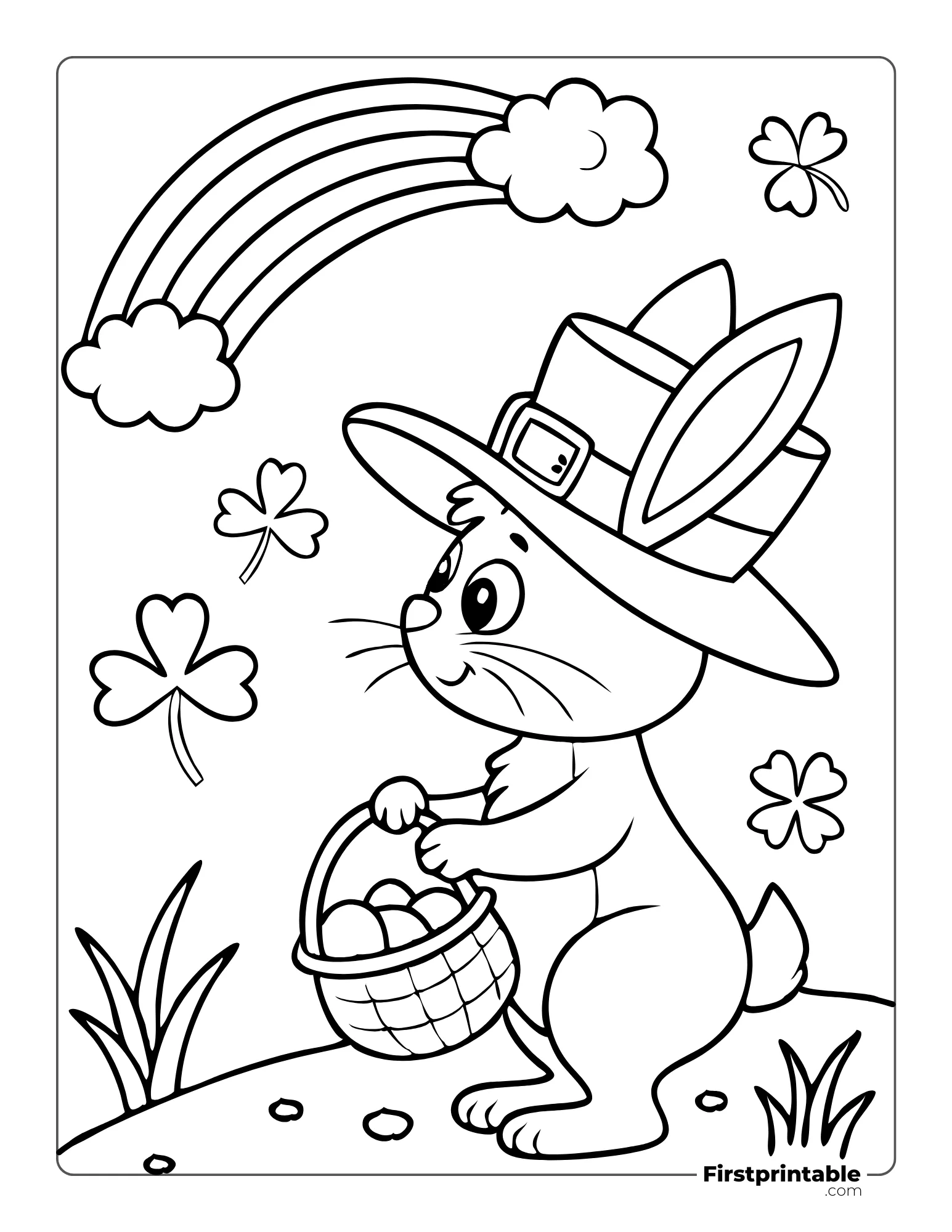 Bunny with St. Patrick's Day Hat Coloring Page