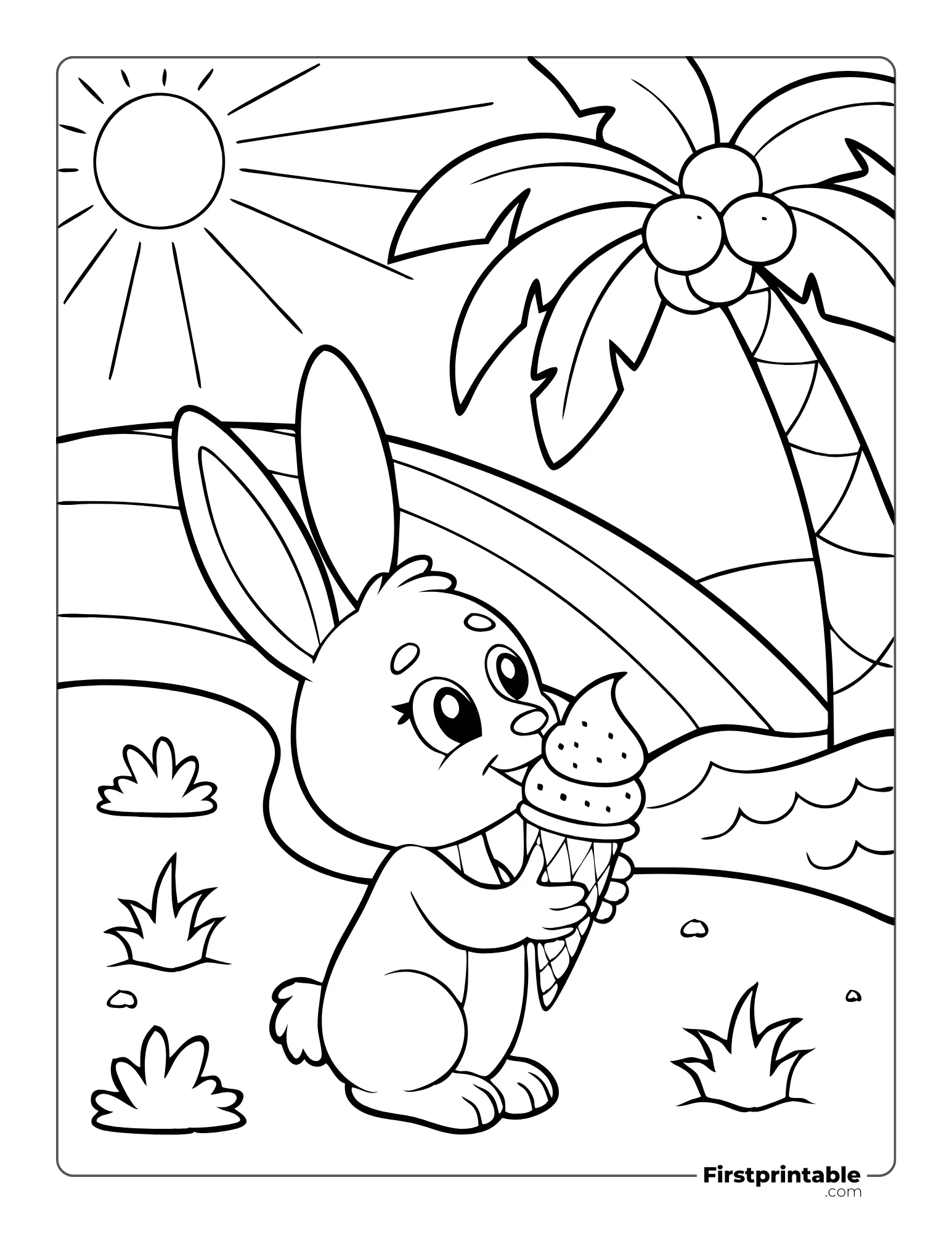 Bunny in Summer Coloring Sheet