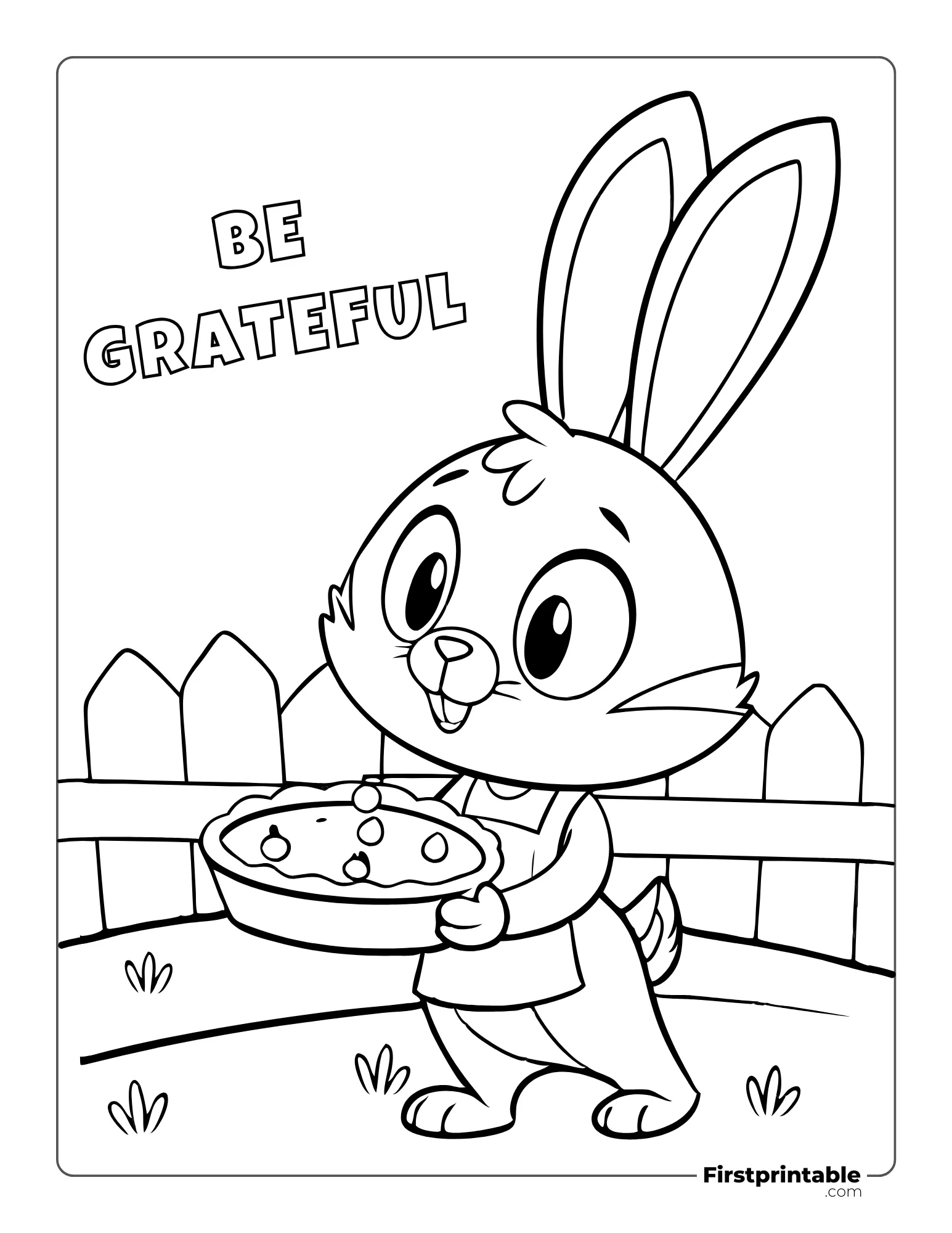 "Be Grateful" Bunny with Pumpkin Pie Coloring Page