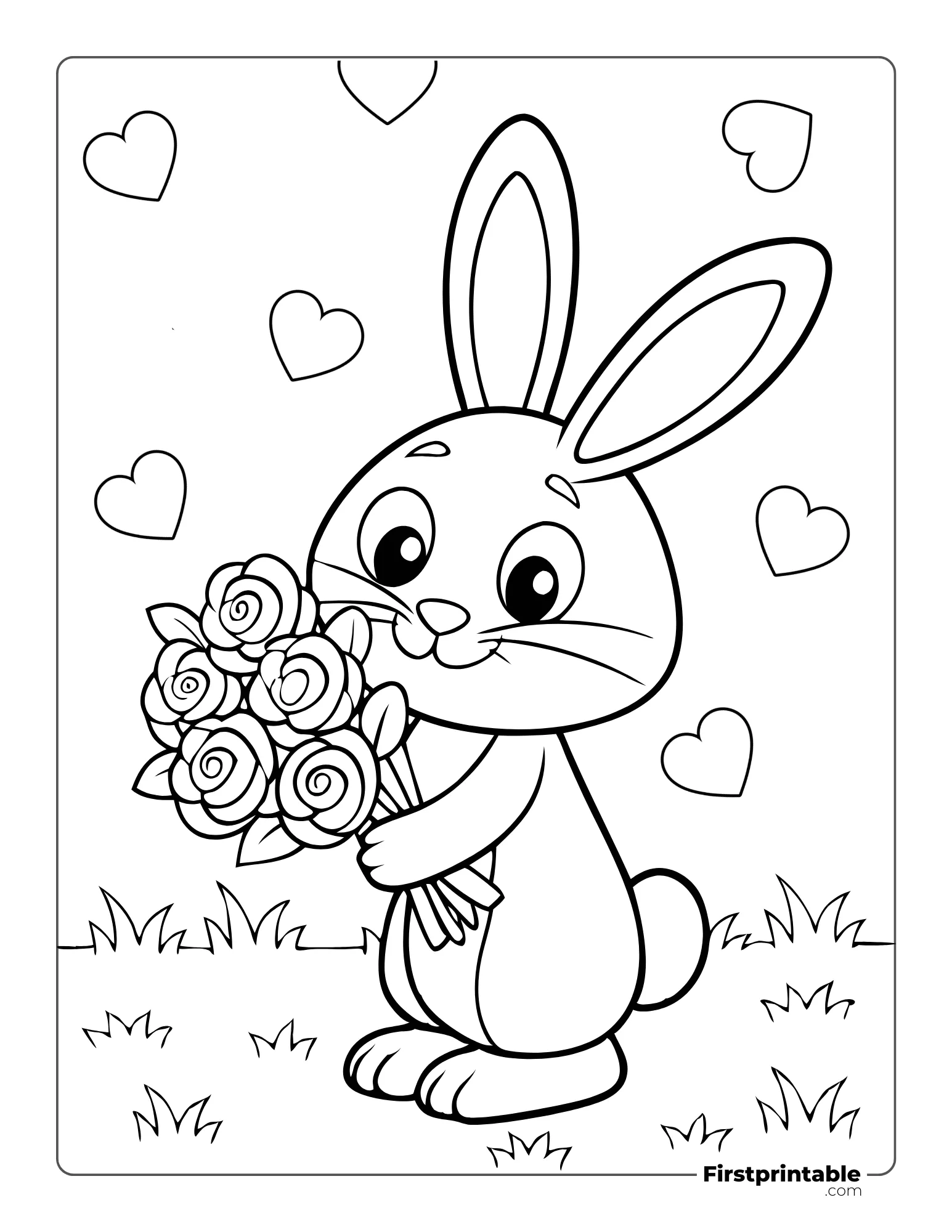 Bunny with Roses Coloring Page