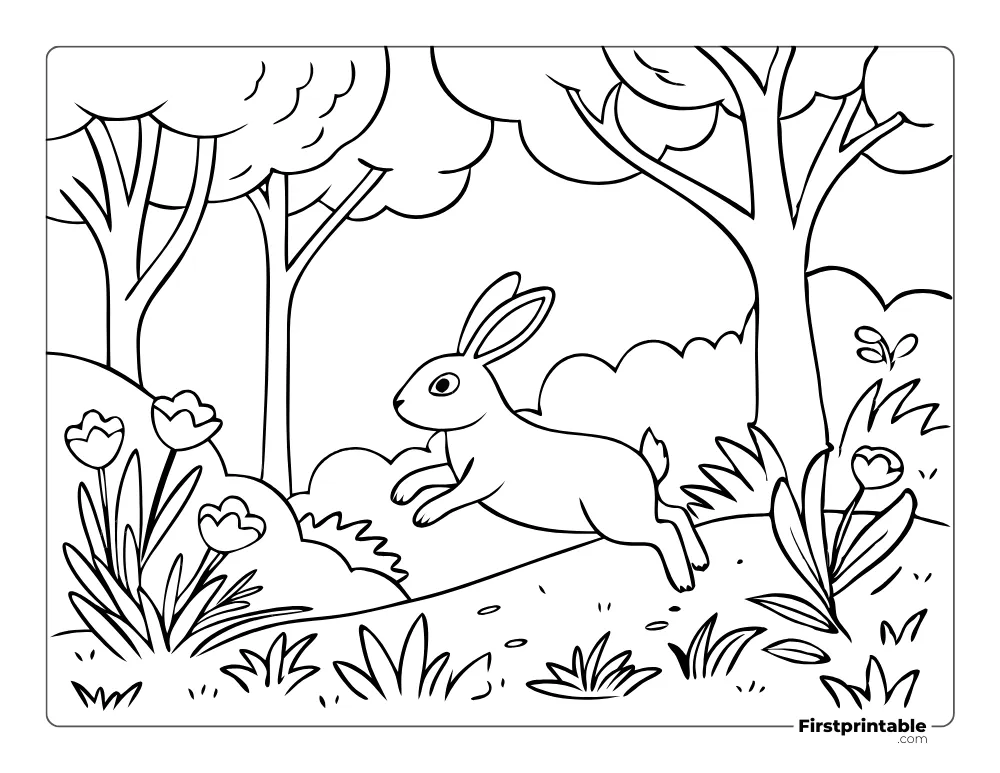 Wild Rabbit Hopping Coloring Sheet