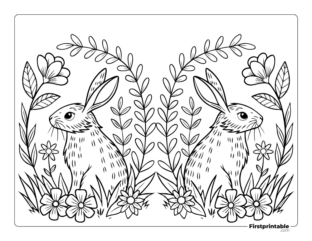 Rabbit and Flowers to Color for Adults