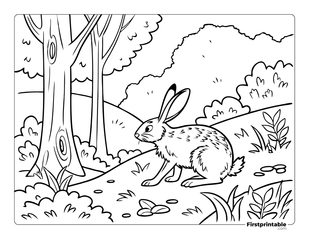 Wild Bunny in the Forest Coloring Page