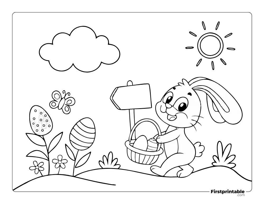 Color the Happy Bunny with Easter Basket