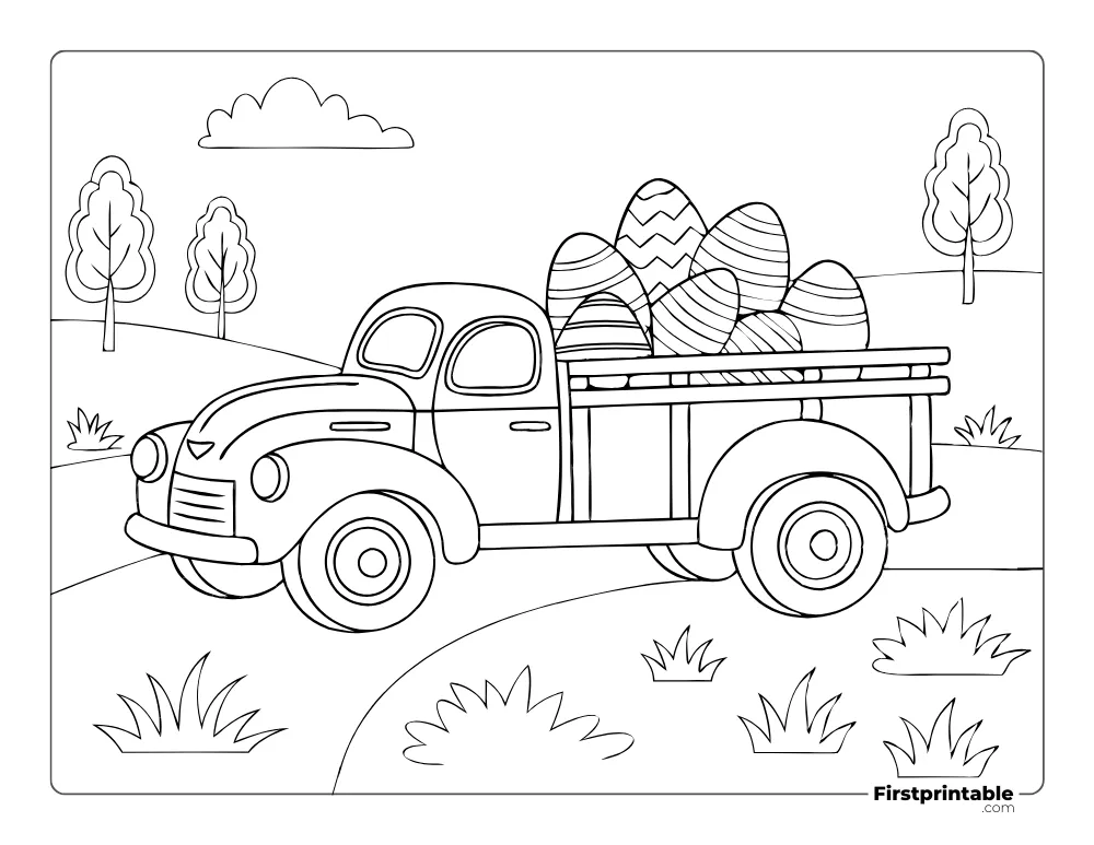 Easter Eggs Loaded with Truck to Color