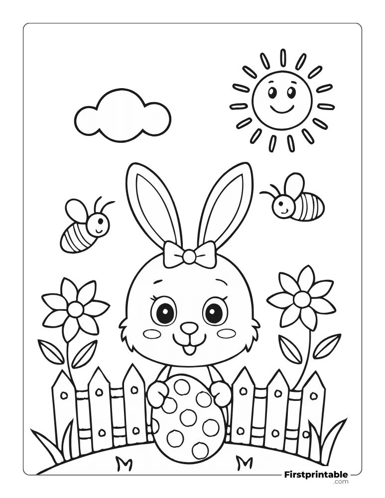 Cute Bunny with Bow Coloring Page