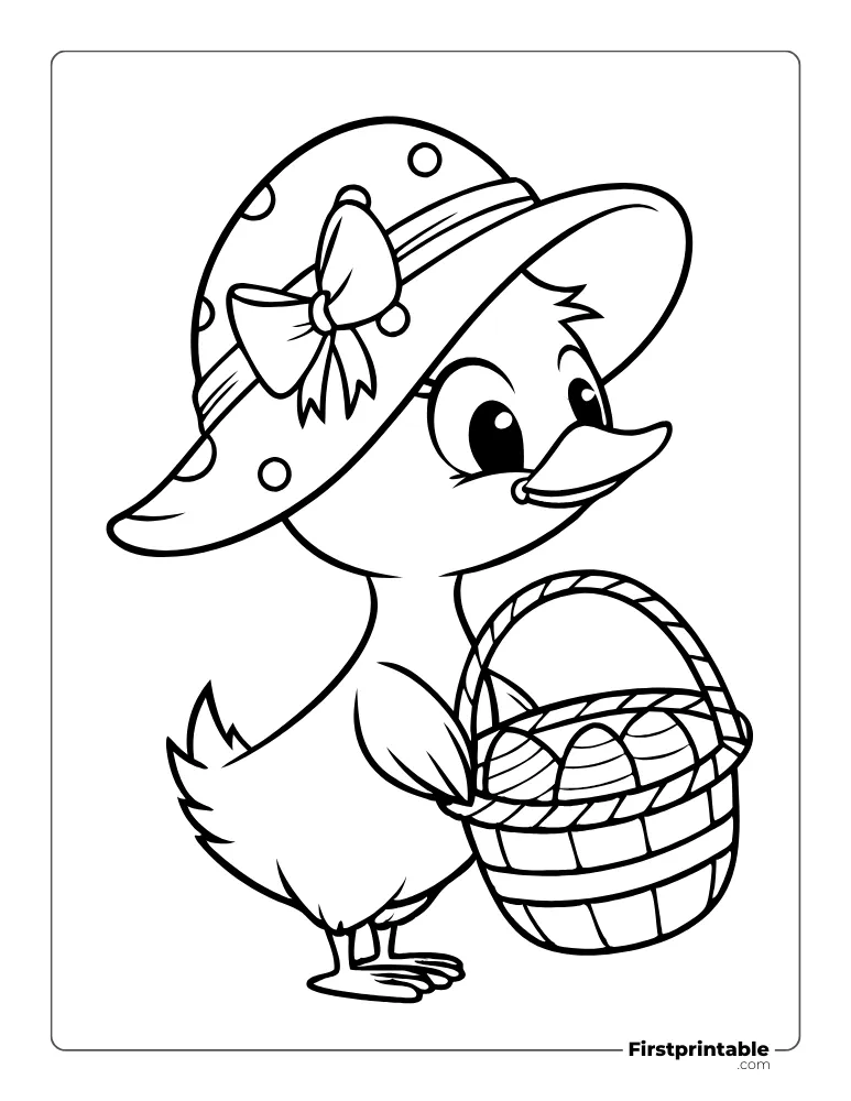 Cute Duck with Easter Basket Coloring Page