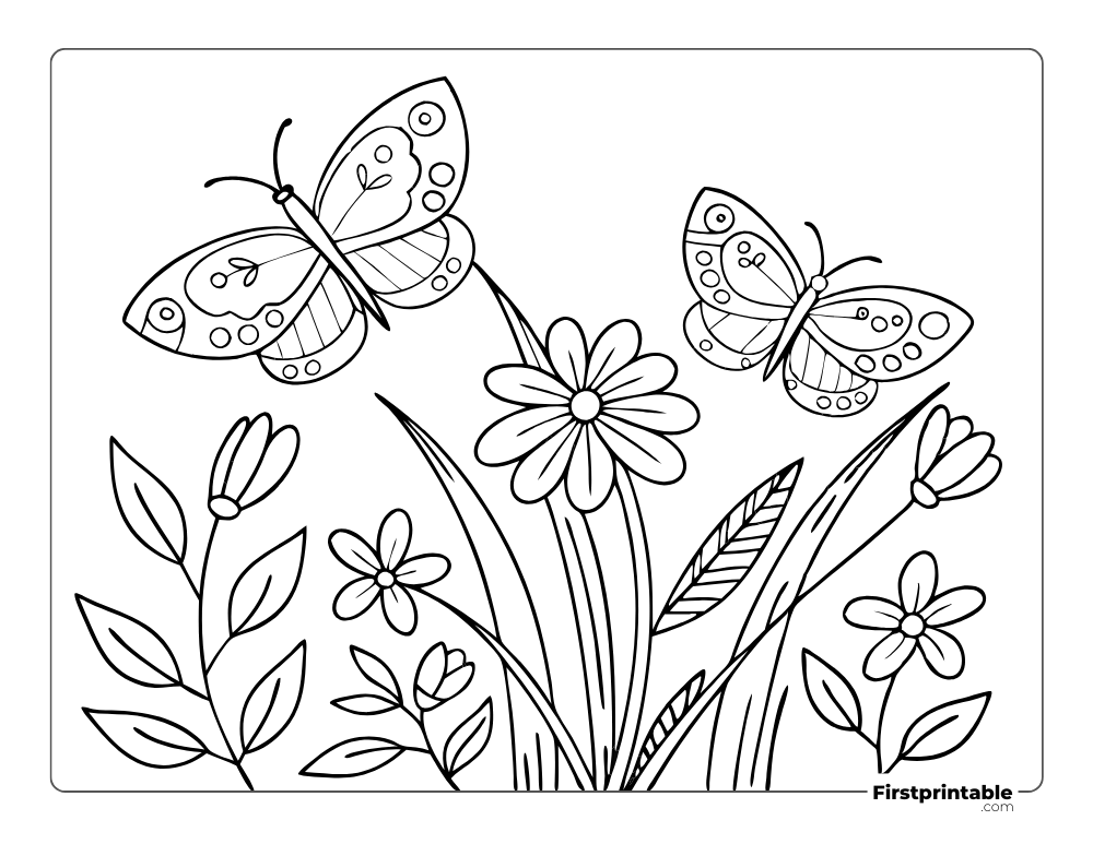 Butterflies in the Flower Garden Coloring Page