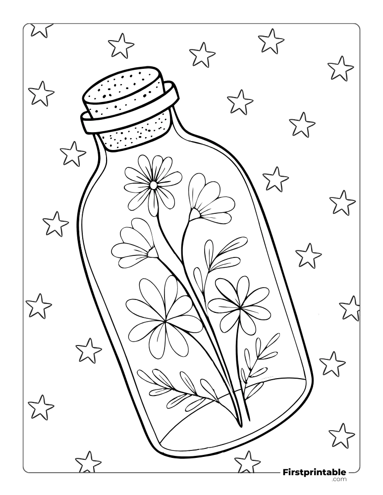 Flowers Inside the Glass Jar Coloring Sheet