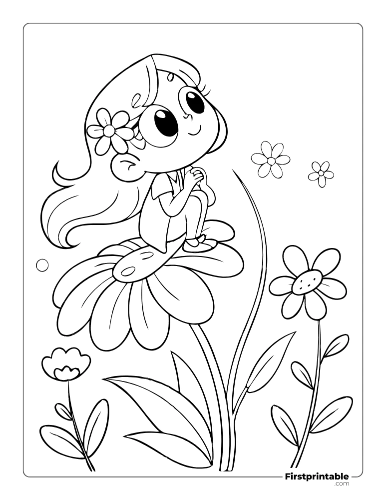 Fairy on the Daisy World Coloring Page