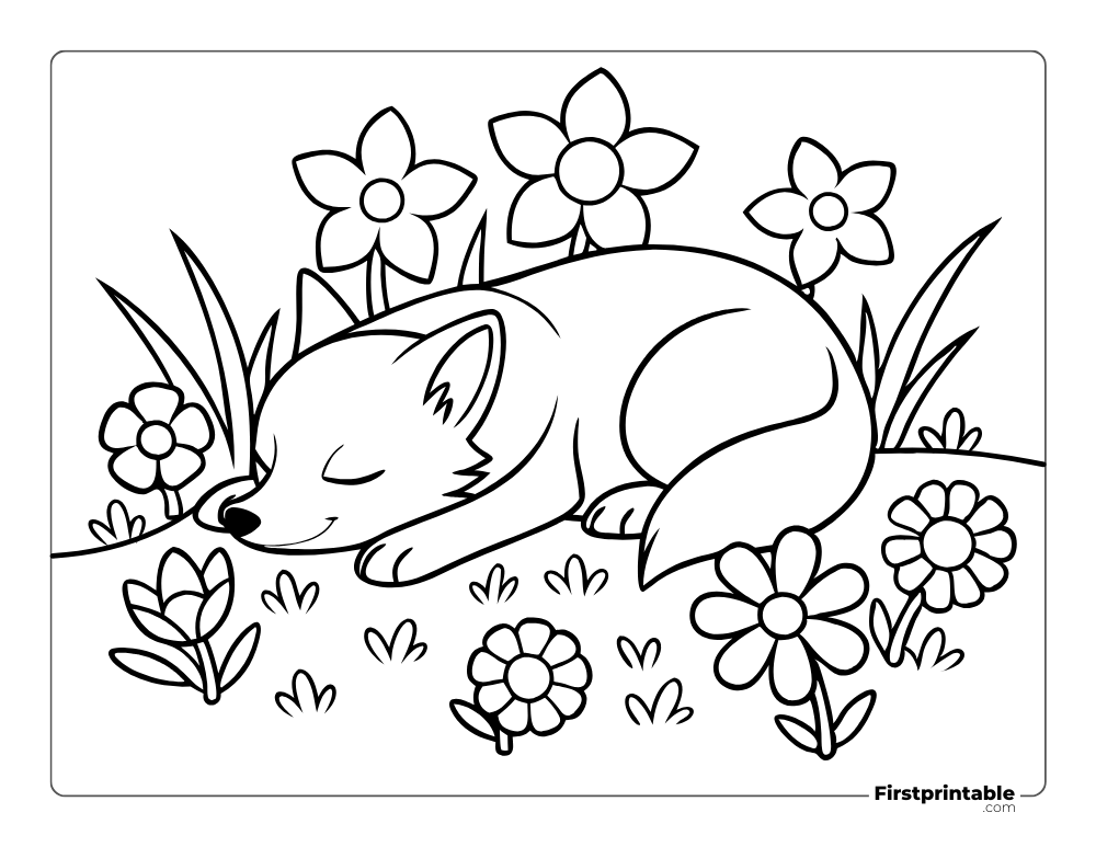 Cozy Fox in the Garden for Toddlers to Color