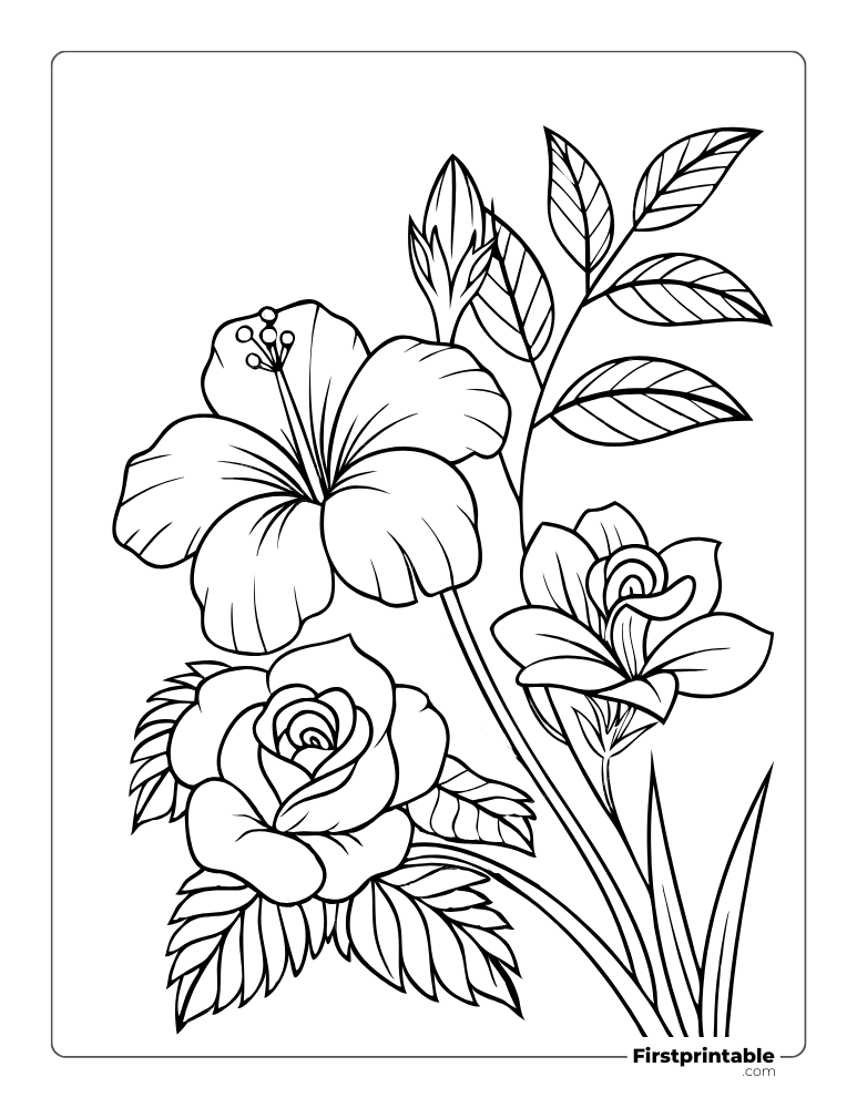 Cute Flowers Coloring Page for Teens