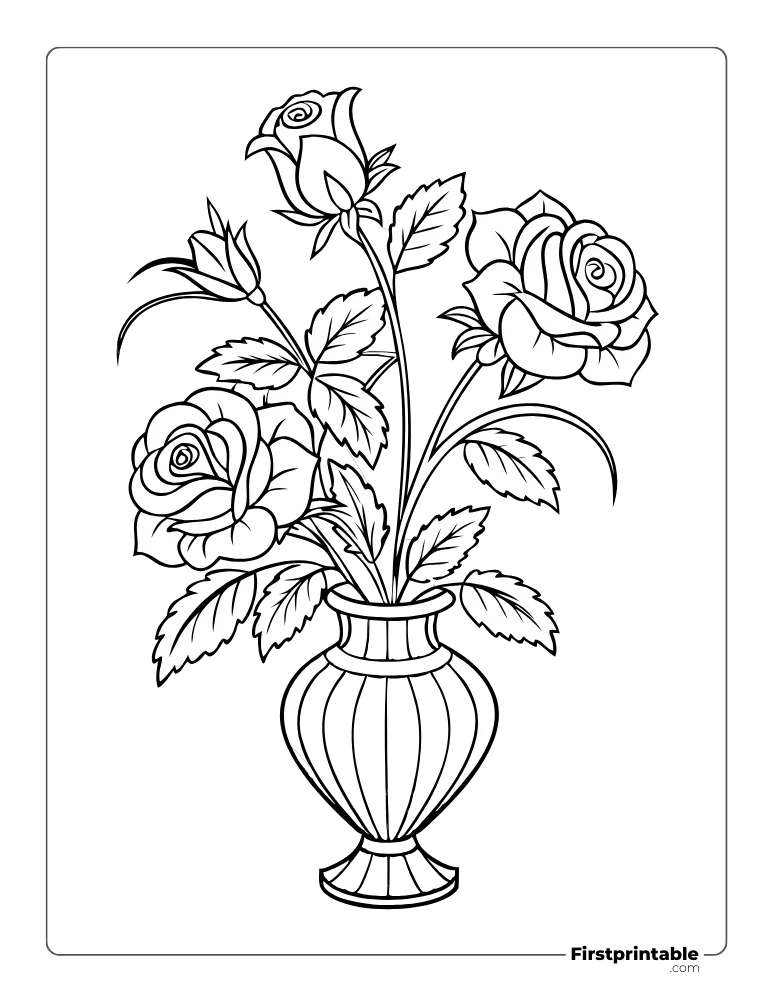 Color the Rose Flowers in the Vase